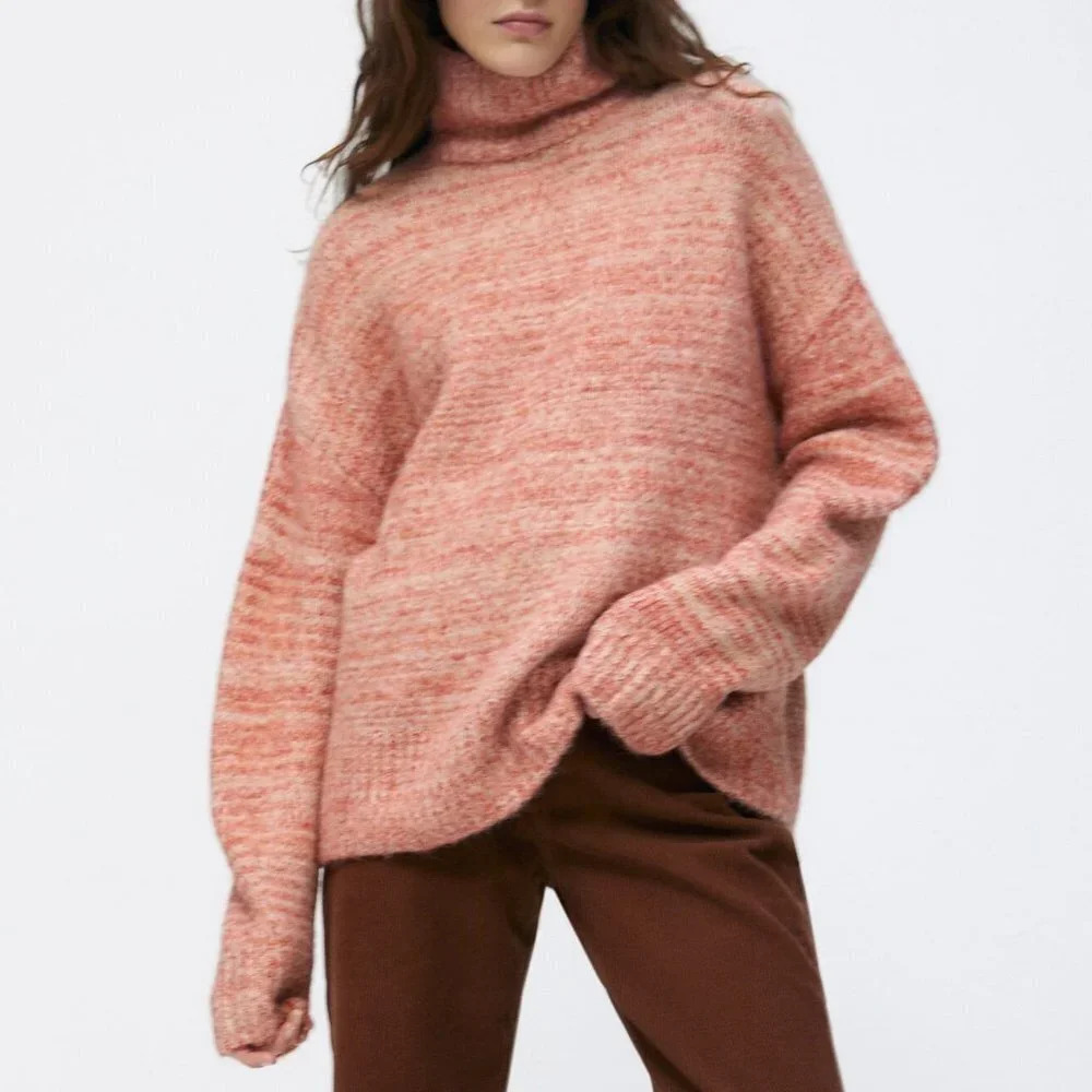 Zara Wool Alpaca Blend Soft Knit Sweater Oversized Heather Orange  Size XS/Small